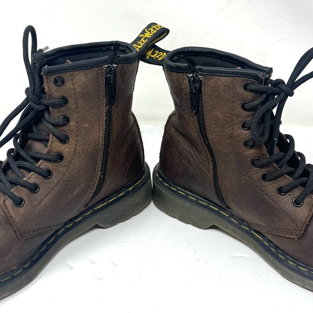 Dr Doc Marten Delaney Brown Leather Combat Boots Side Zip Youth Size 3 - Picture 3 of 6